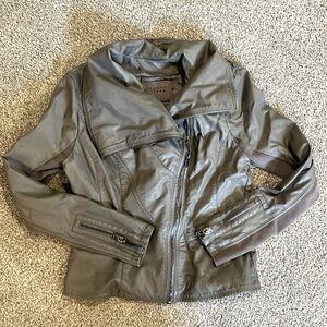 BLANKNYC Grey Vegan Leather Moto Jacket with Asymmetrical Zip